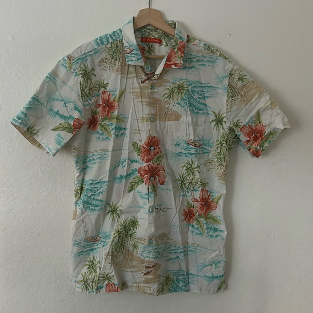 Tori Richard Hawaiian Shirt in White Multicolor Sz XL